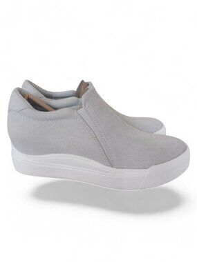 Dr.Scholl's Womens Time Off Wedge Sneaker - Grey Microfiber Perf - Size 8.5